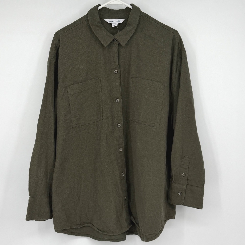 Old Navy Boyfriend Shirt Womens 2X Olive Green Oversized Button Down NWT